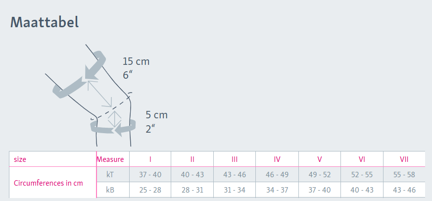 Zweizug kniebandage maattabel